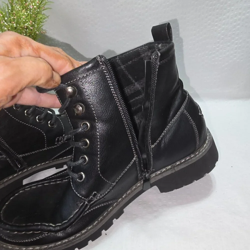 BRUNO MARC MENS BLACK MOTORCYCLE MILITARY COMBAT OXFORD BOOTS SIZE 7